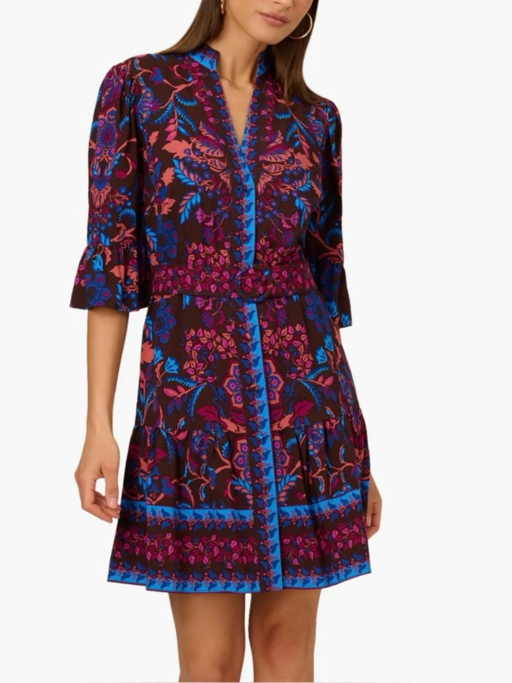 ADRIANNA Papell Multi Color Floral Mini Wrap Dress Paisley Sz 4
